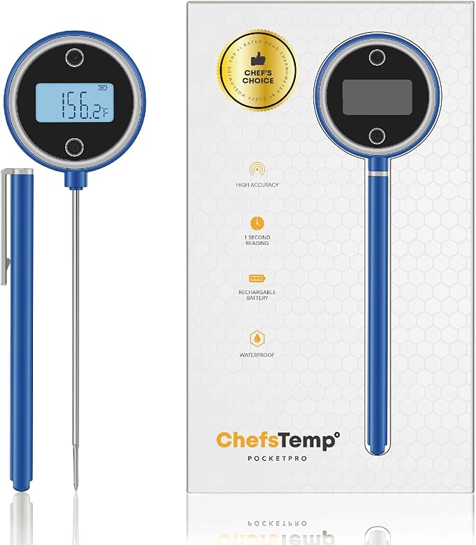 CHEFSTEMP Instant Read Meat Thermometer, 1-Second Meat Thermometer, Digital Meat Thermometer for Grilling, Food, BBQ, Kitchen Cooking, Oil Deep Frying & Candy (Nobility Blue Pocket Pro)