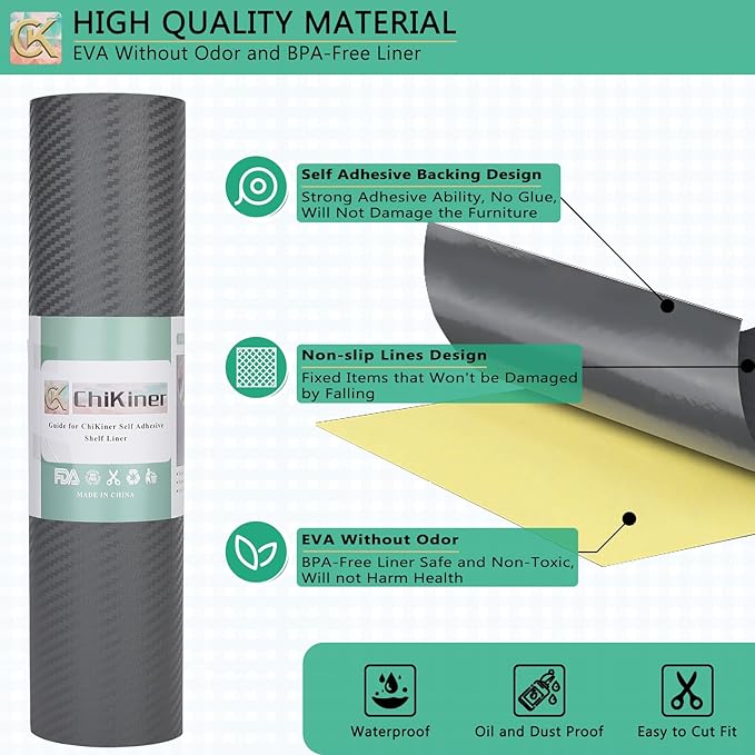 Self-Adhesive Shelf Liner Kitchen Liner, Waterproof Backed Paper Easy Peel and Stick Contact Liner Without Residue for Decor Your Desk Surface, Kitchen Countertops (Silver, 23.6 x 118.1 inches)