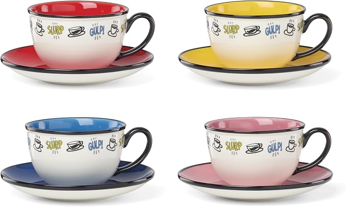 Lenox Teacup Set, Chef Snoopy Tea Cups And Saucers, Sets Of 4, Service For 4, Porcelain Material, Dishwasher And Microwave Safe, Tea Set, Mug, Snoopy Design (Assorted, 8 Pieces, 10 Ounce Capacity)