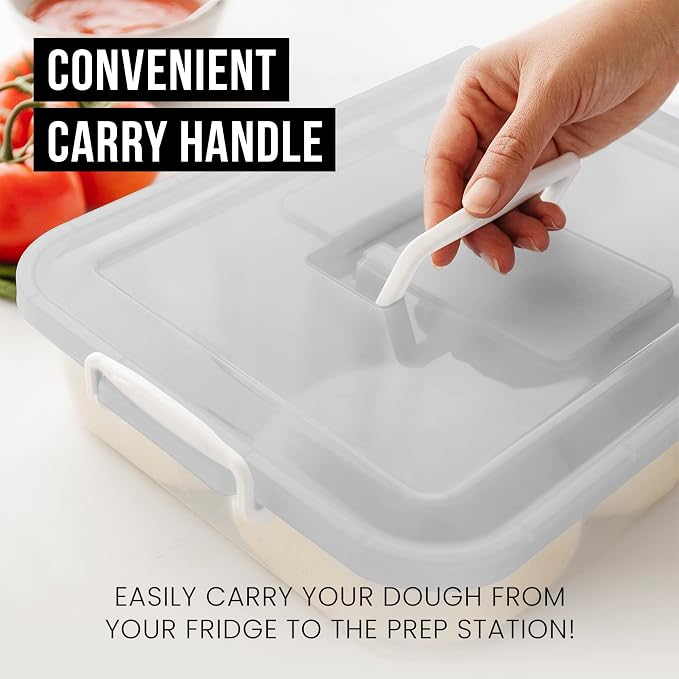 Chef Pomodoro Pizza Dough Proofing Box 14x11 Dough Container Grey 2-Pack | Preparation Container With Lid, Fits 4-6 Proofing Balls; A Household Pizza And Bread Dough Tray With Convenient Carry Handle