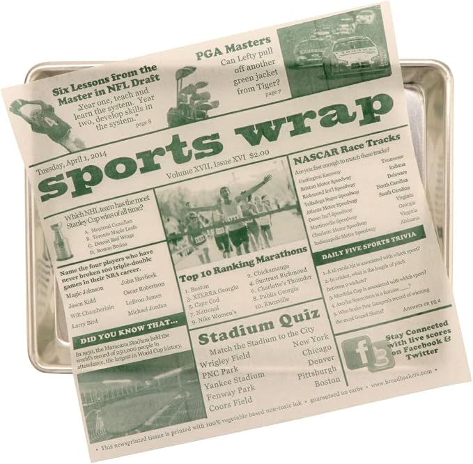 G.E.T. 4-TG1080 Appetizer/Serving Basket Tissue Liner Paper, 12" x 12", Sports Newsprint (Case of 1000)