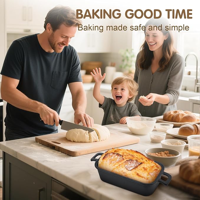 Demine Cast Iron Loaf Pan with Lid 9x5 Inch – Dutch Oven Bread Pan for Sourdough, Banana Bread, Meatloaf – Even Heat, Non-Stick, Oven Safe Baking Pans