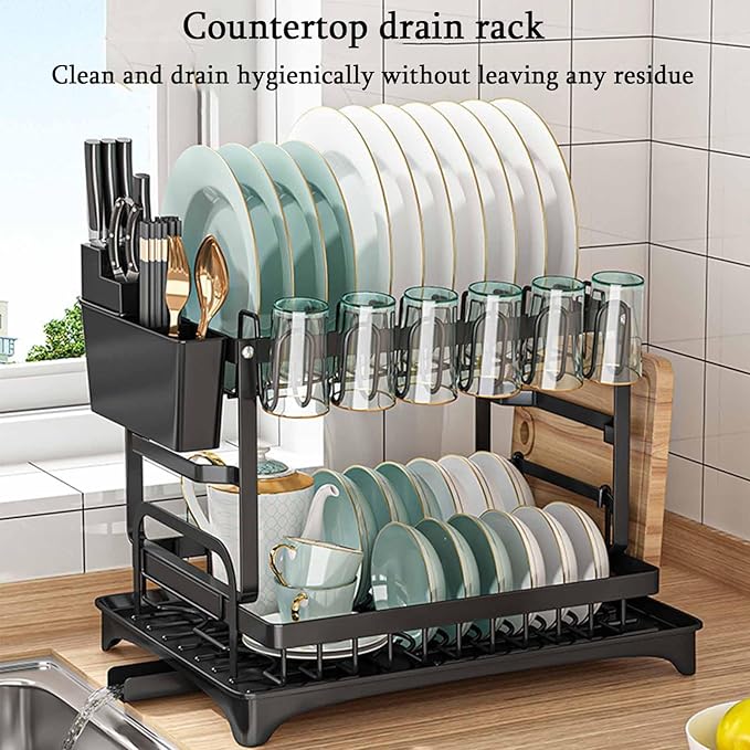 Dish Drying Rack, Stainless Steel Dish Rack with Rotatable Spout, Dish Drying Rack Dish Rack,Dish Racks for Kitchen Counter,Dish Drainer with Removable Utensil Holder Kitchen Counter