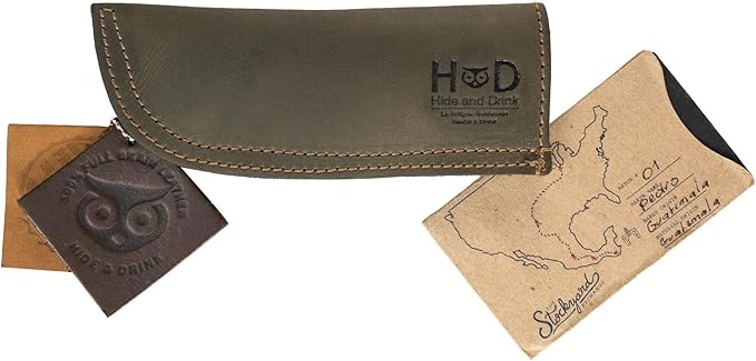 Hide & Drink, Full Grain Leather Hot Handle, Cast Iron Protector, Panhandle Potholder, Double Layered, Double Stitched, Slides On/Off Easily onto Metal Skillet Grips, Handmade, Dark Jade