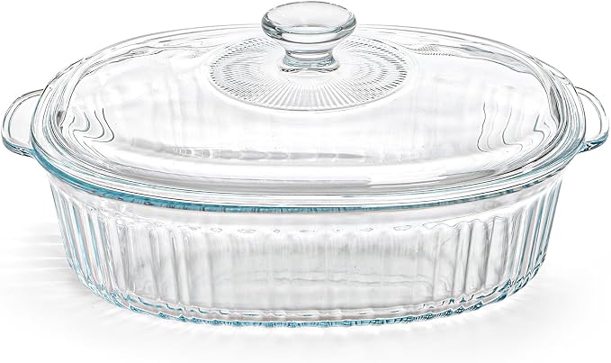 Noamus 2 Pieces 3Qt Glass Casserole Dish with Lid, Extra Large Oval Glass Baking Pan, Heat-Resistant Covered Lasagna Cookware, Clear Deep Food Container, Mixing Bowl for Cooking, Oven&Microwave Safe