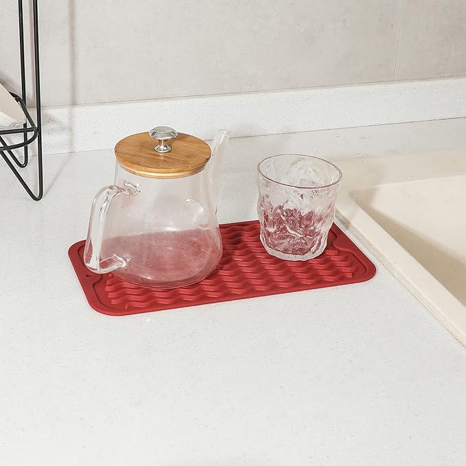 MicoYang Silicone Dish Drying Mat for Multiple Usage,Easy clean,Eco-friendly,Heat-resistant Silicone Mat for Kitchen Counter or Sink,Refrigerator or Drawer Liner Red S 12 inches x 6 inches