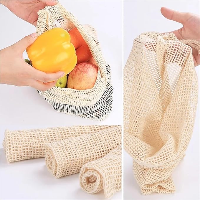 Mesh Produce Bags Reusable Produce Bags Set Eco Bag Cotton Mesh Vegetable For Fruit Storage Shopping(2S 2M 2L)