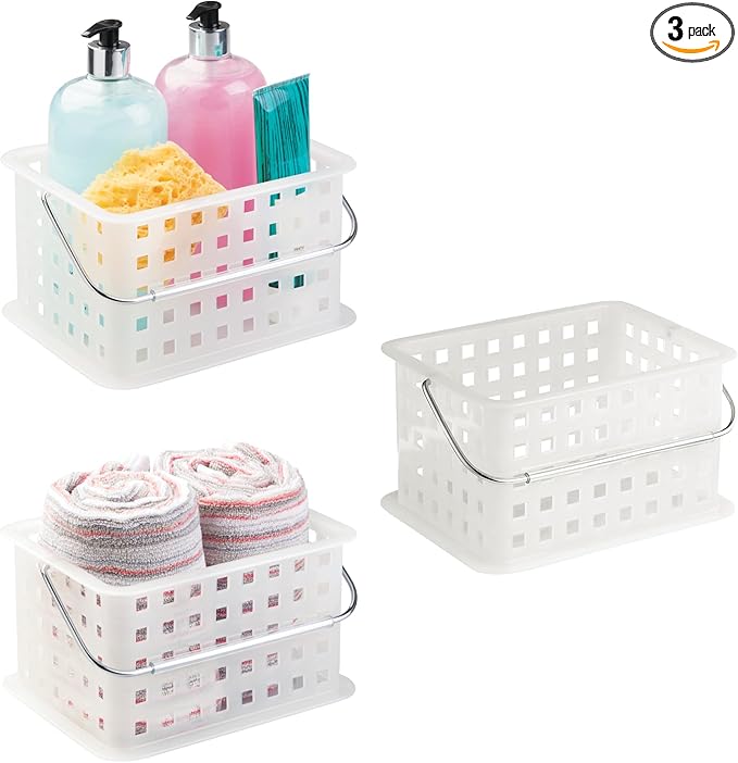 iDesign Portable Shower Caddy Basket for College Dorm or Bathroom, Set of 3, Frost, Made in USA