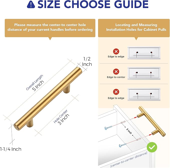 Ravinte 30 Pack 5 Inch Cabinet Pulls Brushed Brass Stainless Steel Kitchen Drawer Pulls Cabinet Handles 5”Length, 3” Hole Center