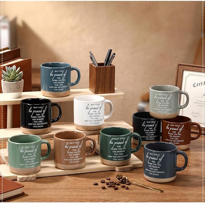 Didaey 10 Pcs Thank You Mugs Bulk 13 oz Inspirational Ceramic Coffee Mugs May You Be Proud Appreciation Gift Back to School Gift for Teacher Nurse Employee Coworker Office Staff, 10 Colors