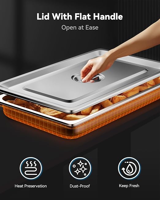 ZeroPone 4 Pack Full Size Hotel Pans with Lids, 2.5" Deep Stainless Steel Steam Table Pan with Lid, 22 Gauge Anti Jam Commercial Catering Food Pans for Hotel, Home, Party, Restaurant, Buffet
