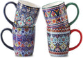 glowworm 16 oz Coffee Mugs Set of 4, Large Ceramic Coffee Cups for Women and Men, Colorful Mugs Set with Handles for Latte, Hot Cocoa, Tea, Dishwasher & Microwave Safe, Bohemian