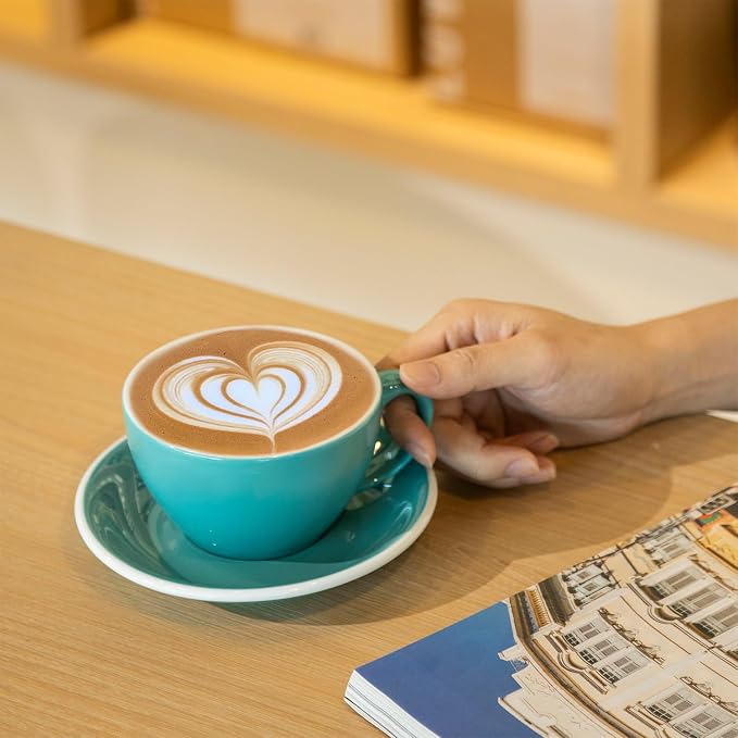 Loveramics 2 Set x 10 oz Latte Art Cup and Saucer (Red + Teal)