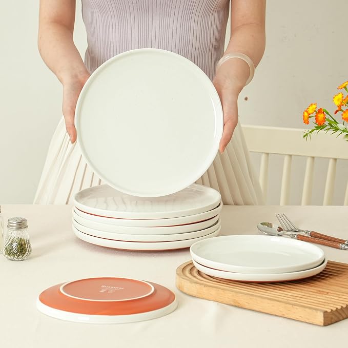 6 Piece Dinnerware Set, Dual Glaze Stoneware Plates and Bowls Sets, Modern Dinner Plate, Salad Plate, Cereal Bowl, Dish Set for 2, Microwave and Dishwasher Safe, Stardust Glaze White