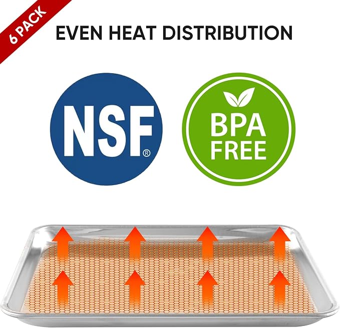 TENUP 6 Pack Aluminum Quarter Sheet Pan, 13" x 9" Heavy Duty Commercial Baking Tray Reinforced Rim, Warp-Resistant Rust-Free