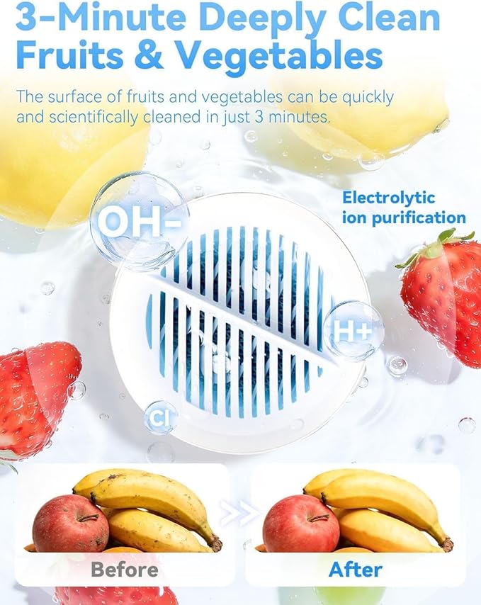 Vegetable Cleaner & Produce Cleaner - Easy 3-Minute Clean, Advanced Electrolysis Purifier, Advanced Electrolysis Purifier, Extend Freshness, Automatic Cleaning, For Fresh Fruits, Veggies, Meat (1Pcs)