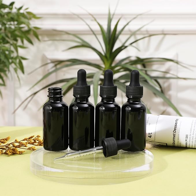 NOOEEISS 48 Pack,1oz Glass Dropper Bottle,Blakc Tincture Bottles with Dropper,Pretty Finish for All Kinds of Liquids,Oil Bottles for Hair- Stronger Suction ideal for Leakproof Travel