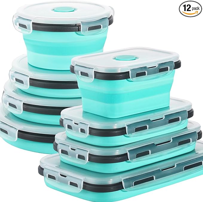Sudaya 12 Pack Collapsible Food Storage Containers With Lids, Collapsible Storage Containers Sets Silicone Collapsible Bowls For Camping, RV Accessories, Travel Trailer Must