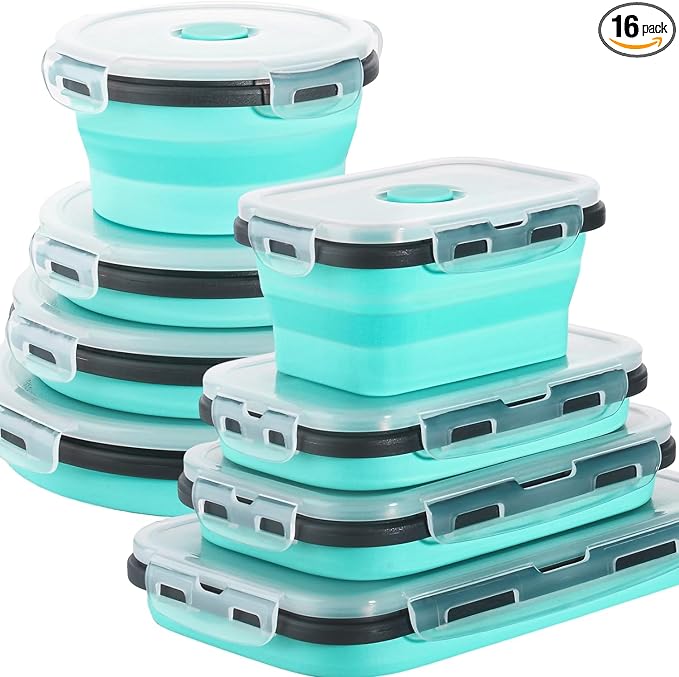 Sudaya 16 Pack Collapsible Food Storage Containers With Lids, Collapsible Storage Containers Sets Silicone Collapsible Bowls For Camping, RV Accessories, Travel Trailer Must
