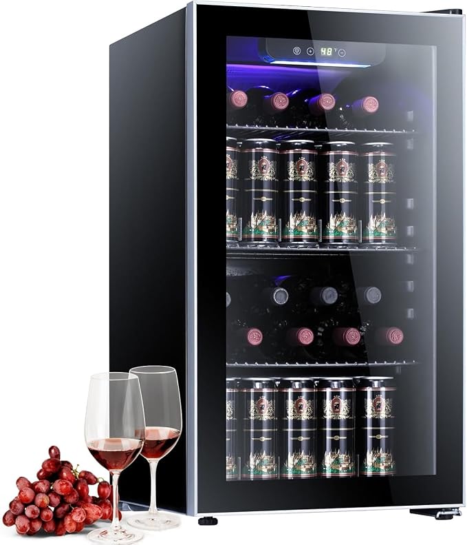 Antarctic Star 26 Bottle Wine Cooler/Cabinet Refrigerator Mini Wine Cellar Beer Soda Clear Glass Door Bar Fridge Quiet Compressor Adjust Temp Freestanding Indoor Use 3.0cu.ft Black