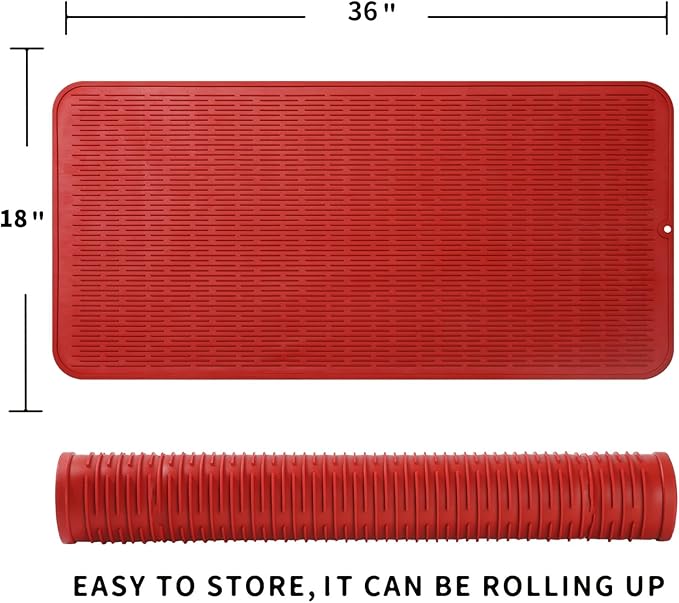 MicoYang Silicone Dish Drying Mat for Multiple Usage,Easy clean,Eco-friendly,Heat-resistant Silicone Mat for Kitchen Counter or Sink,Refrigerator or Drawer Liner Red 5XL 36inches x 18inches