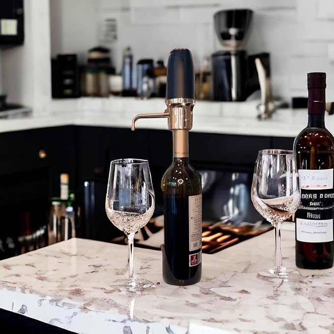 Sip & Shimmer Electric Wine Aerator, Modern Aerator, Electric Wine Dispenser, Black & Gold Wine Pourer, Automatic Wine Pump, Re-chargeable, Wine Gift, Valentines Day Gift for Him