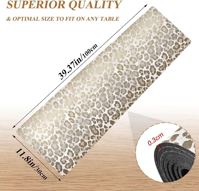 2-in-1 Table Runner Trivet for Hot Dishes Heat Resistant Hot Plate Mat Pad 39x12 Inch Waterproof Table Protector Trivets for Countertop Non Slip Decorative Brown and Beige Leopard Print