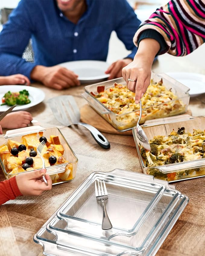 NUTRIUPS 8x8 Square Baking Dish with Glass Cover and Lid