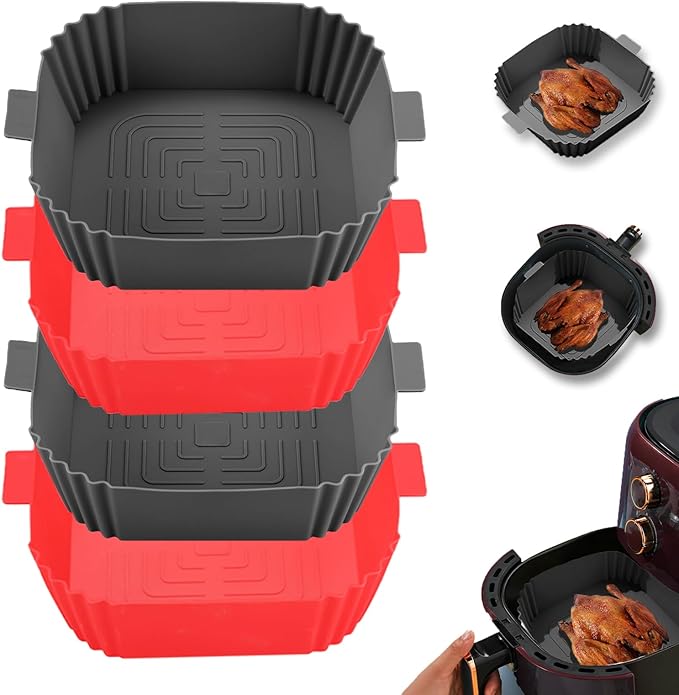 200Pcs 8inch Round Air Fryer Liners Disposable,LYHOLKEER Air Fryer Parchment Paper Liners for 5-8QT Air Fryer and 4Pcs Square Air Fryer Liners Silicone Reusable for 3 3.5 4 4.5 5 5.5 6 qt Air Fryer