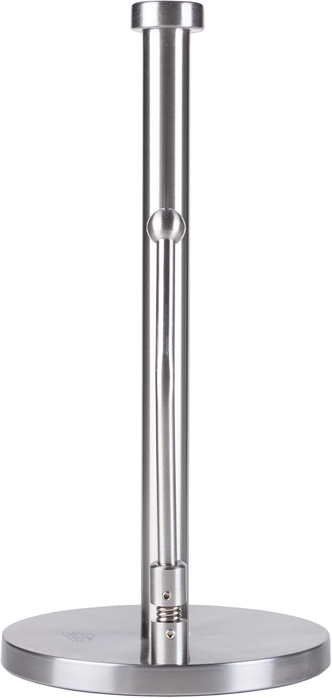 Stainless Steel Paper Towel Holder with Tension Arm – Weighted Countertop Stand, One-Hand Tear, Rust-Proof Full Stainless Steel Construction, Modern Kitchen Roll Holder