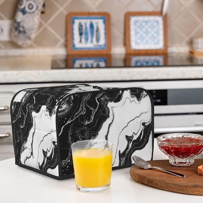 Toaster Cover 4 Slice Marble Black White Liquid Abstract Kitchen Small Appliance Covers with Pockets Dust and Fingerprint Protection