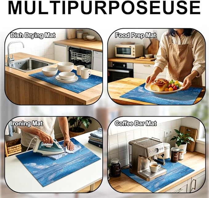 Stove Top Cover for Electric Stove 28.4 x 20.5 Inch Non Slip Stove Mat Oil Proof Blue Ocean Sky Glass Cooktop Protector Kitchen Counter Mat