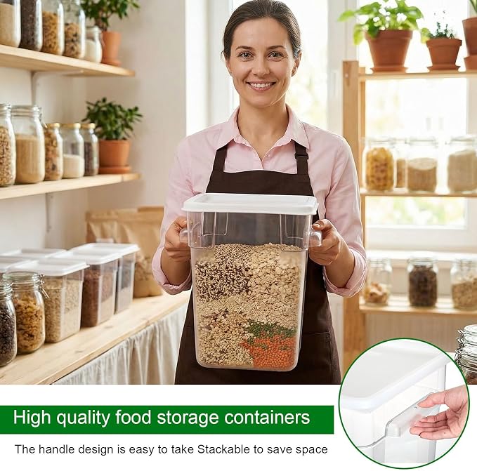 FoldTier 2 Pieces Square Food Storage Containers Polycarbonate Clear food Container with Lid Commercial Storage with Graduations for Commercial Kitchen Dough Marinating Meat(White,22 Qt)