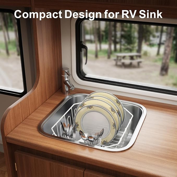 GSlife Small in Sink Dish Drying Rack - Compact Dish Drainer for RV Kitchen Apartment Sink, Rust Resistant Inside Sink Rack, 1–2 Person Households, 11.6" W x 13.4" L, White