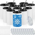 Uiifan 12 Set White Sublimation Can Cooler 12 oz Can Cooler Bulk Customizable Stainless Steel Double Wall Insulated Blank Tumblers with Lids and Straws and Lid Brush for Beer Beverages Party Gifts