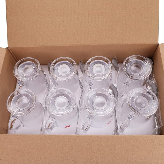 Coffee Mugs Set of 8, Clear Large Coffee Mug 15 OZ With Handles，Transparent Tea Cup for Hot/Cold Beverages, Glassware Set for Americano, Latte, Cappuccino