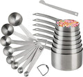 Smithcraft 18/8 Stainless Steel Measuring Cups and Spoons Set, Metric & US Metal Measure Cup and Spoon for Baking & Kitchen, Heavy Duty 7 Measuring Cups & 8 Spoons With Leveler