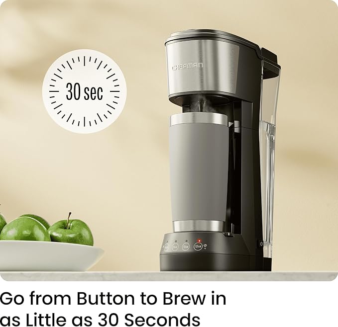 CHEFMAN Single Serve Coffee Maker, K Cup Coffee Machine: Compatible with K-Cup Pods and Ground Coffee, Brew 6 to 12oz Cup Drip Coffee Maker, 40oz Water Reservoir, Cup Lift, Filter Included