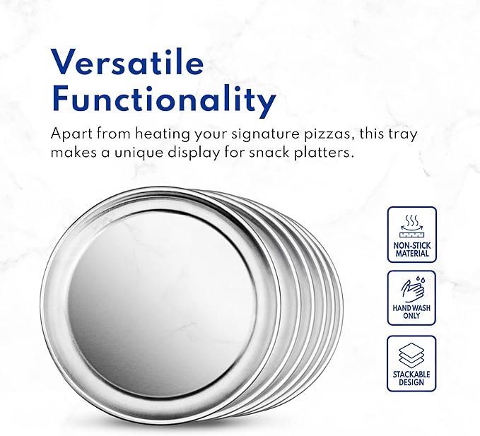 New Star Foodservice Restaurant-Grade Aluminum Pizza Pan/Tray, Wide Rim, 8 Inch, Pack of 6