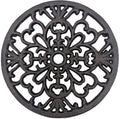 Comfy Hour 7" Decorative Cast Iron Trivet, Round Mandala Hot Pot Holder for Kitchen, Vintage Style Teapot Stand and Hot Pad, Rugged Table Protector for Hot Dishes, Black Finish, 1 Piece