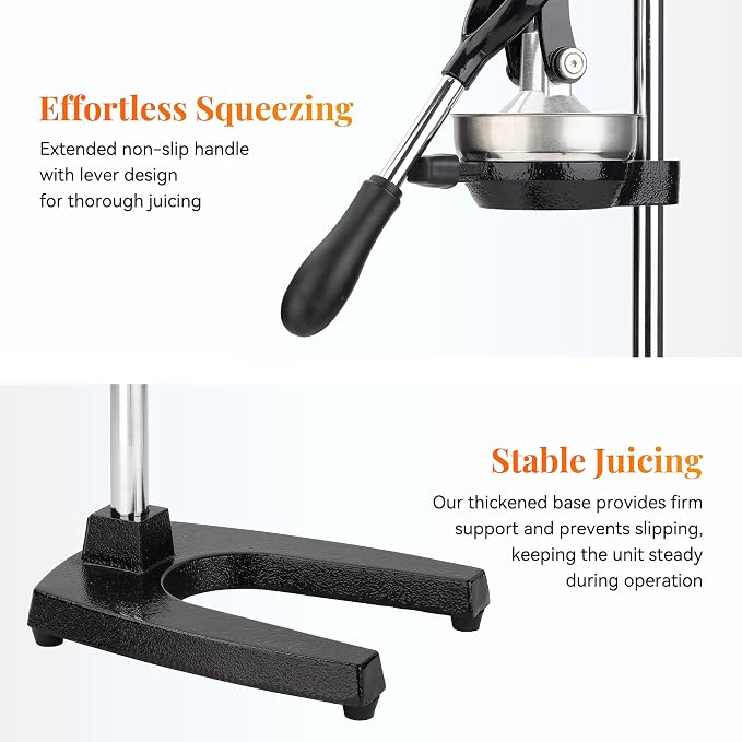 NCUE Cast Iron Juicer, Manual Juicer Hand Press for Citrus Pomegranate | Heavy-duty Body, Food-Grade 304 Stainless Steel, Detachable Easy Clean, Ergonomic Lever, Non-Slip Base for Home & Commercial