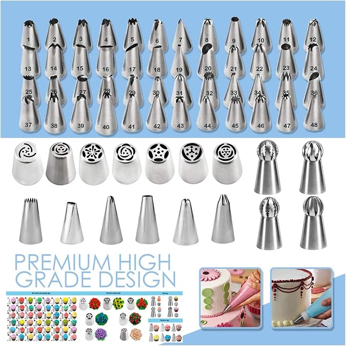 Makmeng Cake Decorating Tools Supplies Kit - 368Pcs Baking Supplies with Storage Case for Beginners - Icing Piping Bags and Tips Set For Cookies, Cupcake & Cake Frosting Fondant Decorating