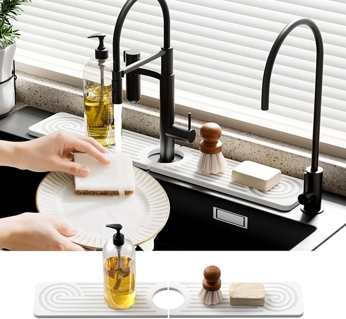 Quick Dry Sink Splash Guard - 15.8" Quick Drying Diatomaceous Earth Faucet Mat - Diatomite Stone Sink Tray for Bathroom Counter - White