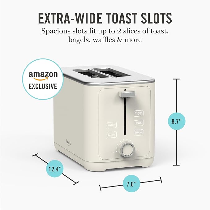 Martha Stewart 2 Slice Toaster, 10 Shade Settings with Defrost, Cancel, Bagel & Gluten-Free, Extra-Wide Self-Centering Slots for Waffles & Artisan Bread, Removable Crumb Tray, Cord Wrap, Linen Cream
