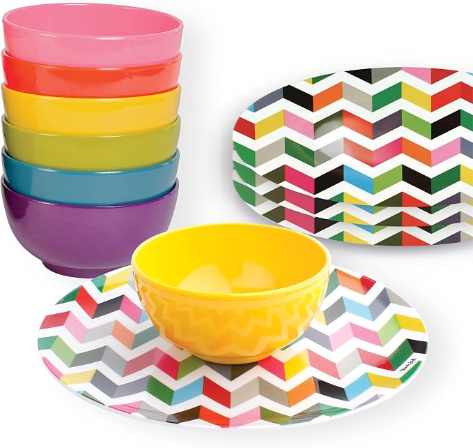 French Bull Plates - 4 Piece Set - 9 inch Melamine Salad Plates Set of 4 - Melamine Dinnerware for Indoor and Outdoor - Ziggy
