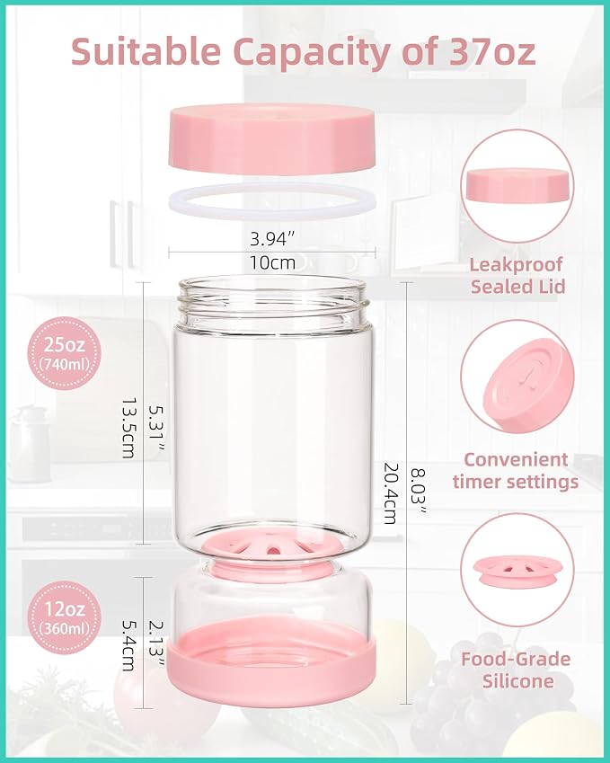 ZENS Pickle Jar with Strainer Flip, 37 oz Hourglass Pickle Juice Separator Container, Airtight Leakproof Lid, Dual Wet-Dry Design, Time Tracker Lid – 2 Pack Olive & Kimchi Jars