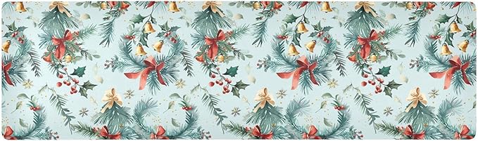 Red Bow Christmas Holly Trivet Table Runner Heat Resistant 230F for Hot Dishes Pots Plates Kitchen Dining Table Protector Decorative 39.37 X 11.8 Inch