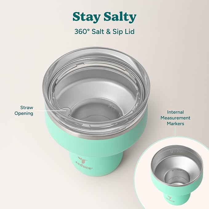 REDUCE Saltini 16oz Cocktail Tumbler - Insulated Margarita Tumbler with Lid - Keeps Drinks Cold for 10 Hours-360 Sippable Martini Glass Alternative-Shatterproof Perfect for Parties- Saltwater - 4 Pack