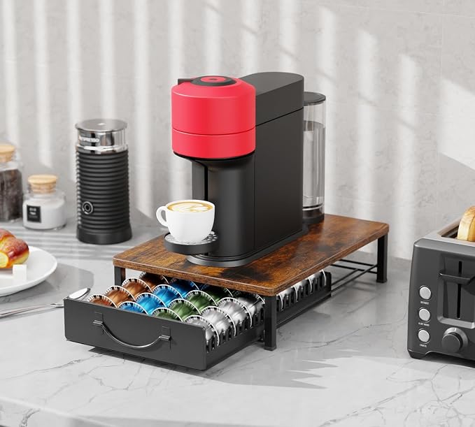 HFHOME Coffee Pod Holder Drawer Compatible with Nespresso, 48 Small or 24 Large VertuoLine Pods, Coffee Capsule Storage Organizer for Vertuo - Coffee Capsule Holder for Home Kitchen