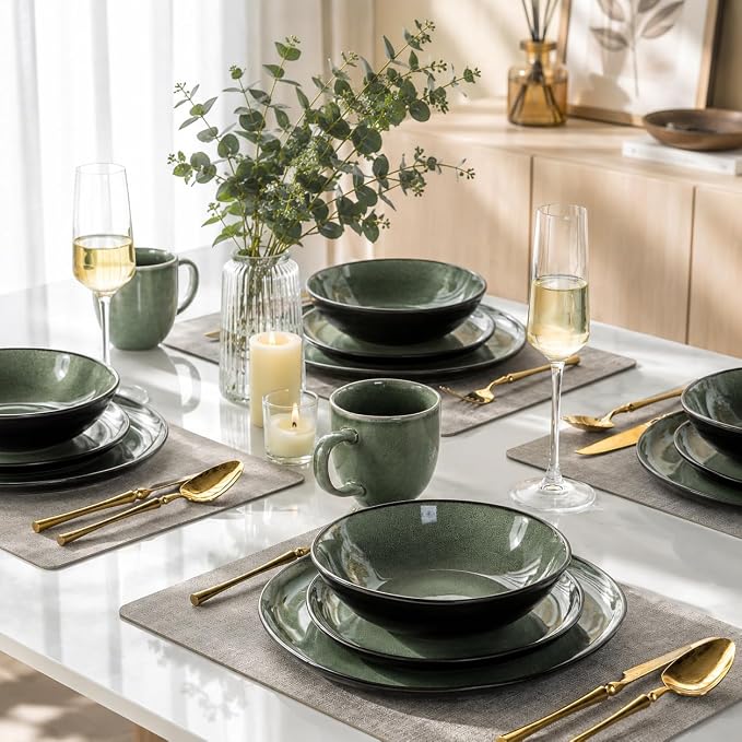AmorArc Ceramic Dinnerware Sets,Handmade Reactive Glaze Stoneware Plates and Bowls Sets,Highly Scratch Resistant | Dishwasher & Microwave Safe Dishes Set,Service for 4 (12pc)